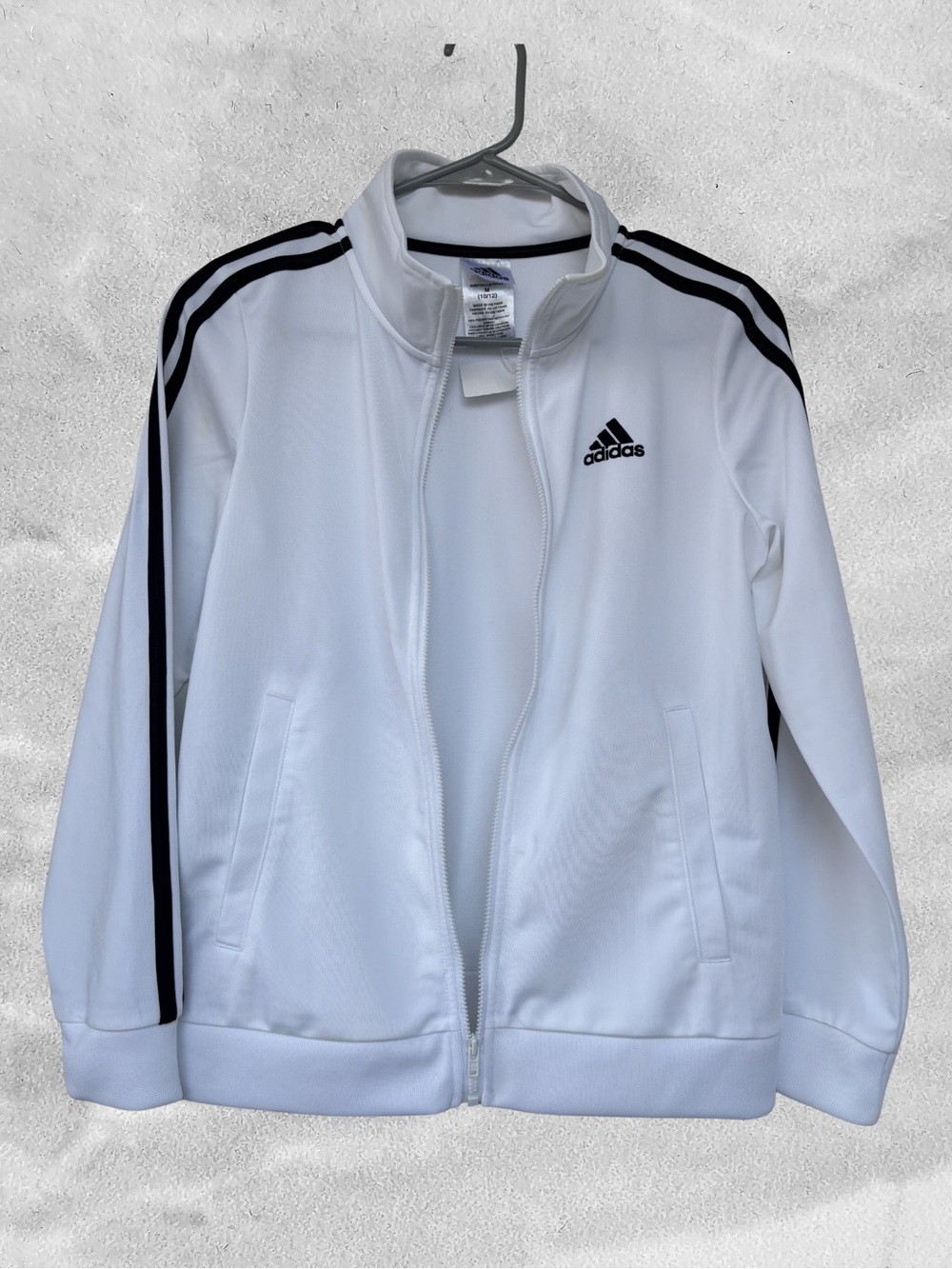 adidas White Kids Track Jacket with Black Stripes - Picture 4 of 5